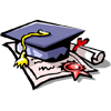 Cartoon graduation cap and certificate