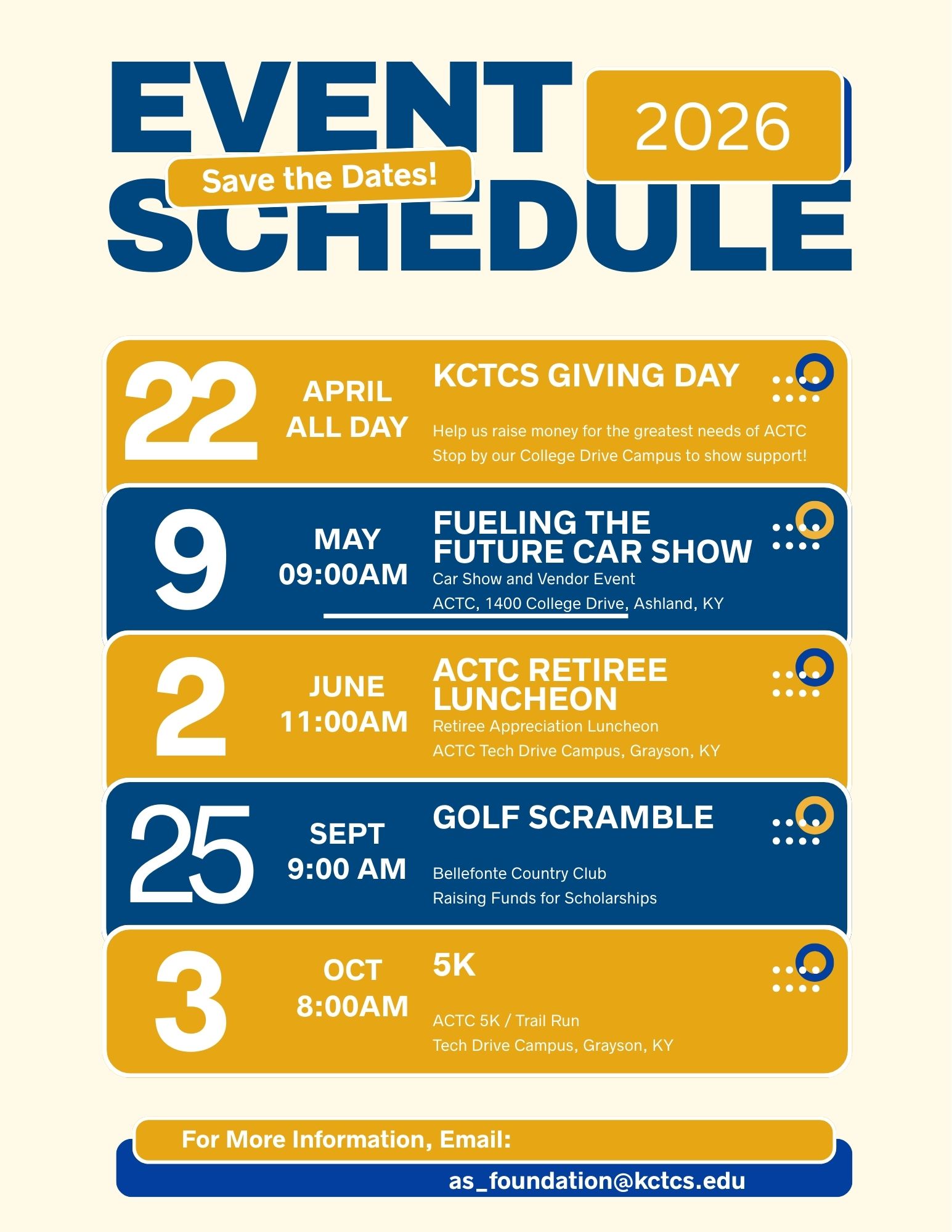 Upcoming Events for 2026. See page for details