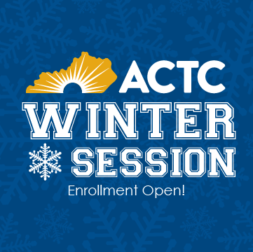 winter session enrollment open graphic with snowflake on blue background