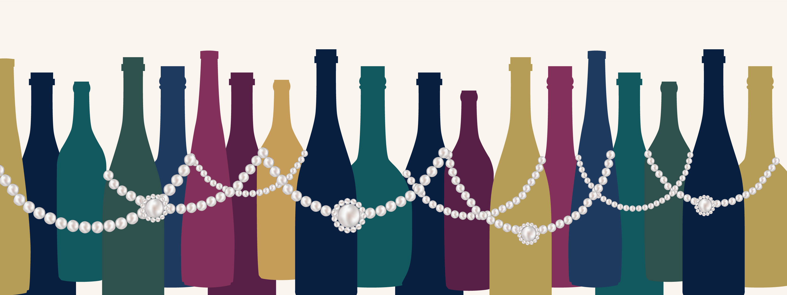 wine-bottles-multi-colored-with-pearl-necklace-draped-over