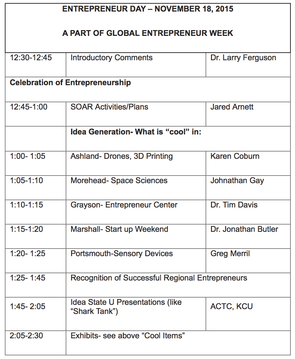 Entrepreneur Day Schedule